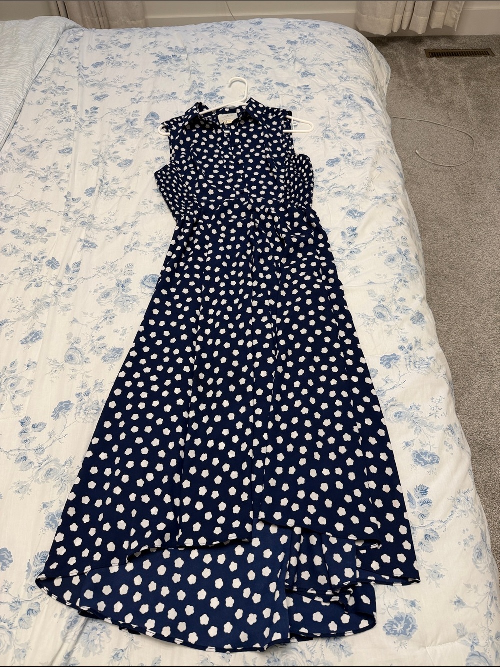 kate spade Navy and White Polka Dot Sleeveless Midi Dress
